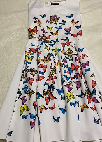 Renkli Kelebek Desenli Midi Elbise - Görsel 4