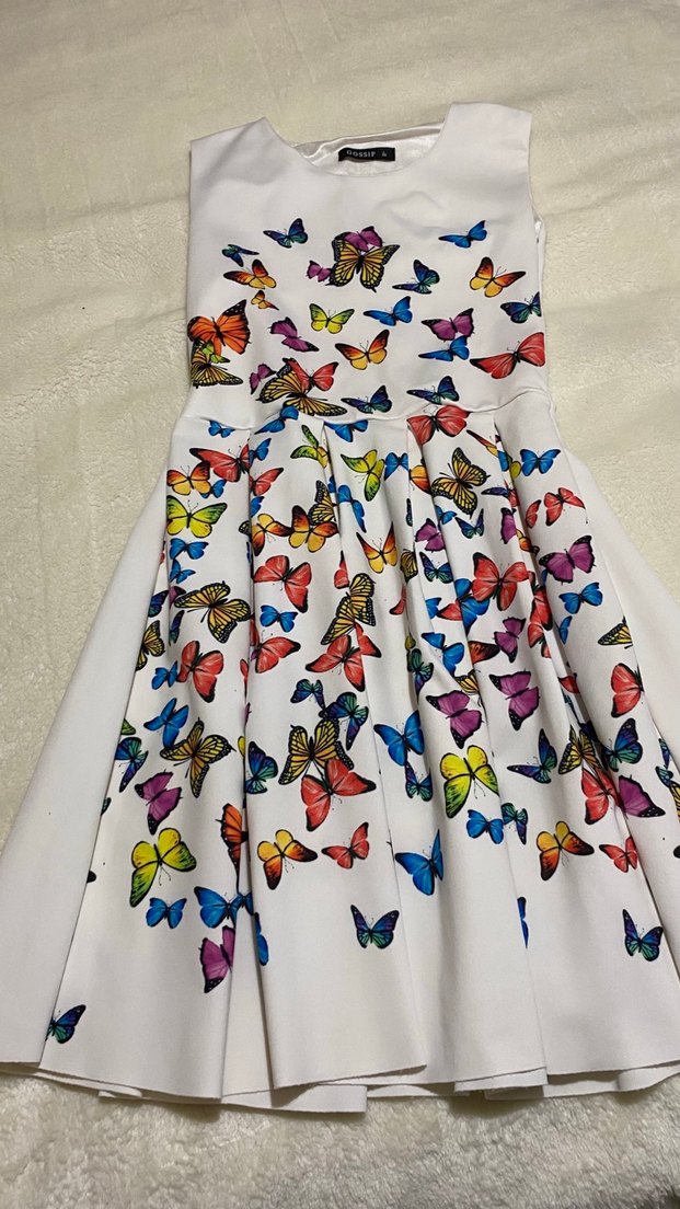 Renkli Kelebek Desenli Midi Elbise - Görsel 4