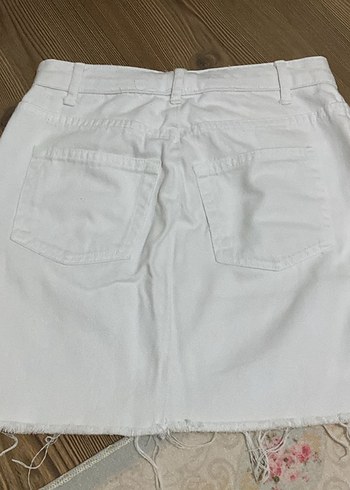 Beyaz Midi Kot Etek, Rahat Kesim - Görsel 4