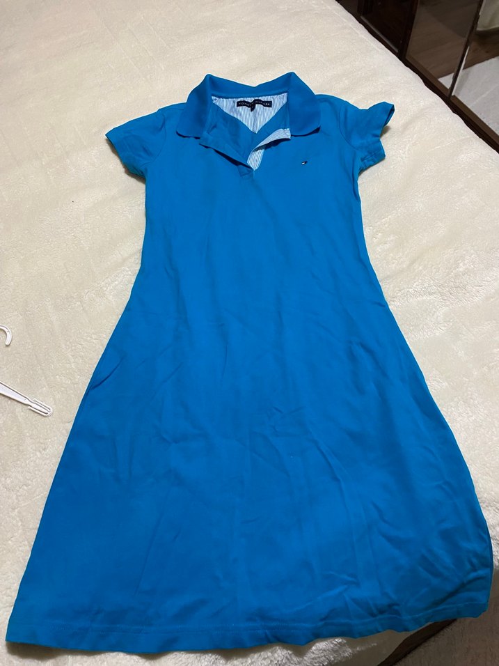 Mavi Kısa Kollu Midi Elbise - Görsel 2