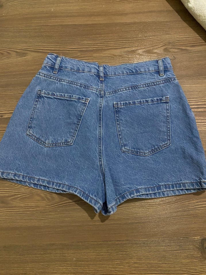 Düğmeli Mavi Mini Denim Şort - Görsel 4