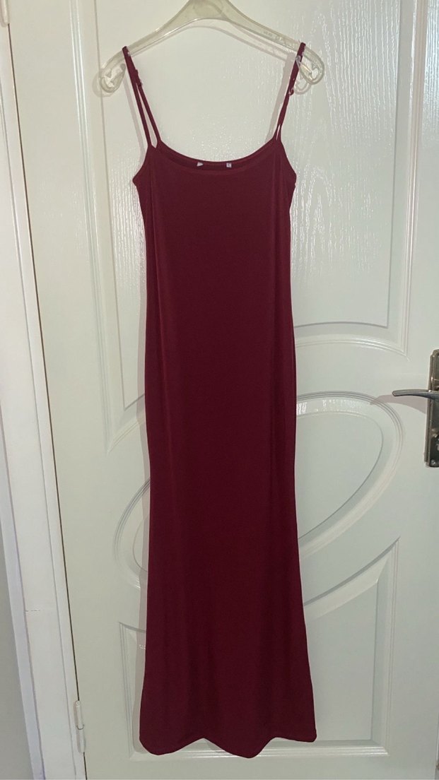 Bordo İp Askılı Elbise - Görsel 3