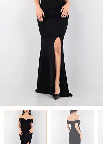 Siyah V Yakalı Uzun Kadın Balık Abiye Elbise - Görsel 5