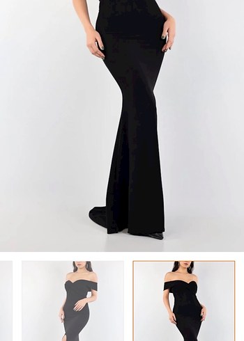 Siyah V Yakalı Uzun Kadın Balık Abiye Elbise - Görsel 3