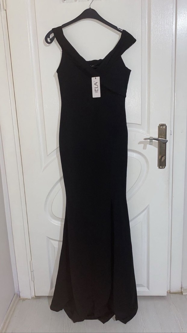 Siyah V Yakalı Uzun Kadın Balık Abiye Elbise - Görsel 2