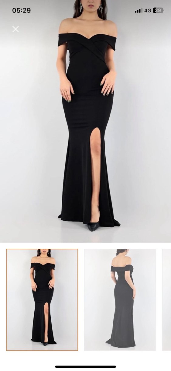 Siyah V Yakalı Uzun Kadın Balık Abiye Elbise - Görsel 5