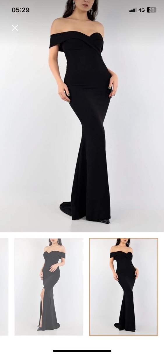 Siyah V Yakalı Uzun Kadın Balık Abiye Elbise - Görsel 3