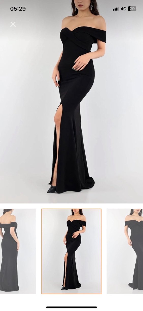 Siyah V Yakalı Uzun Kadın Balık Abiye Elbise - Görsel 4