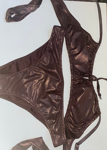 Kahverengi Parlak İpli Kadın Bikini - Görsel 3