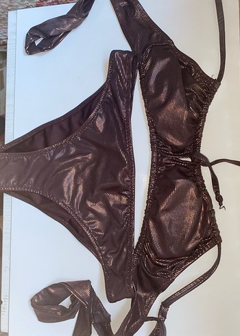 Kahverengi Parlak İpli Kadın Bikini - Görsel 2