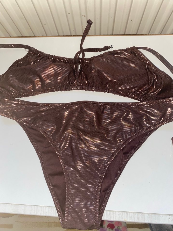 Kahverengi Parlak İpli Kadın Bikini - Görsel 4