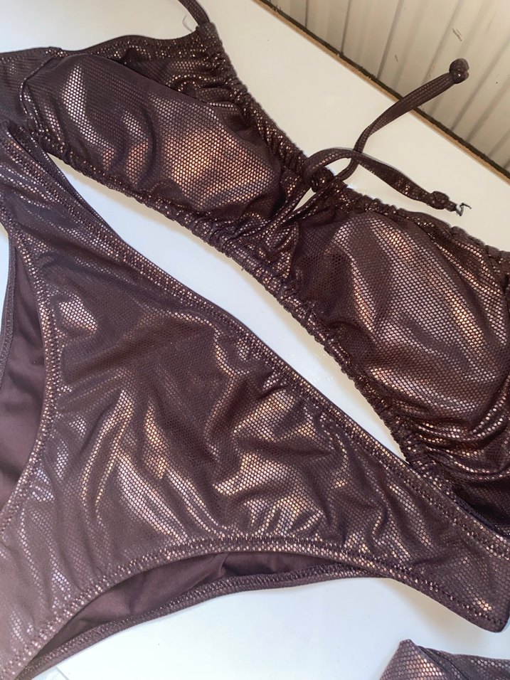 Kahverengi Parlak İpli Kadın Bikini - Görsel 5