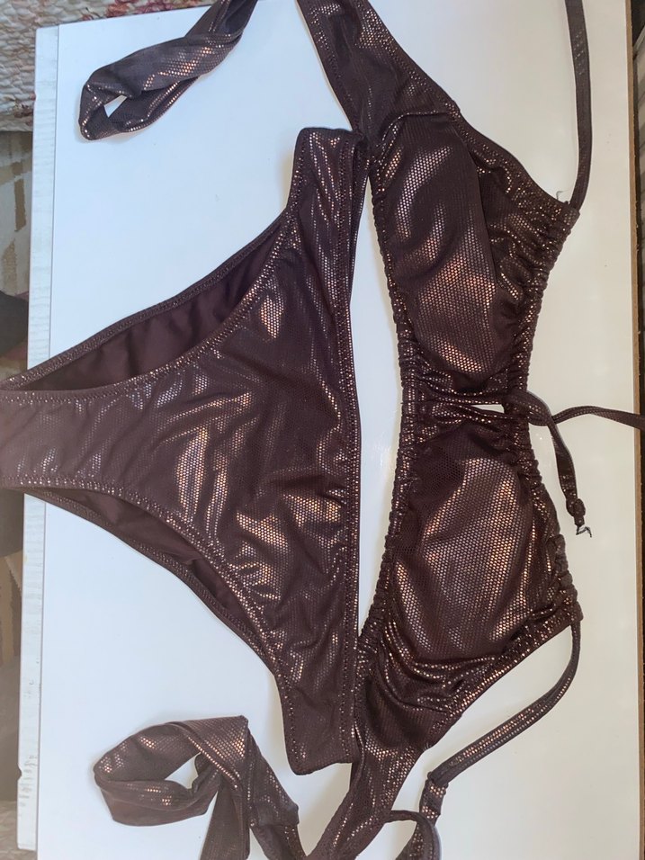 Kahverengi Parlak İpli Kadın Bikini - Görsel 2