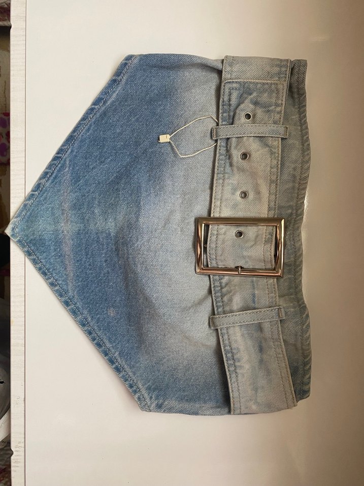 Tokalı Gri Mavi Denim Crop - Görsel 3