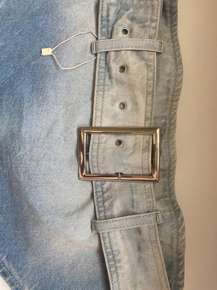 Tokalı Gri Mavi Denim Crop - Görsel 4