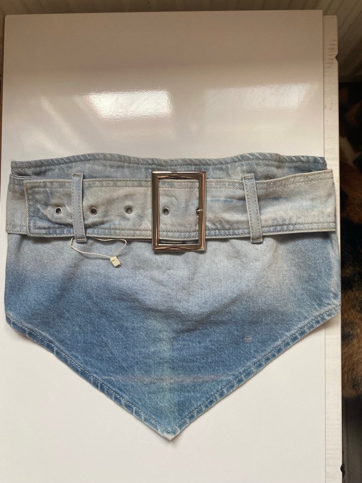 Tokalı Gri Mavi Denim Crop - Görsel 2