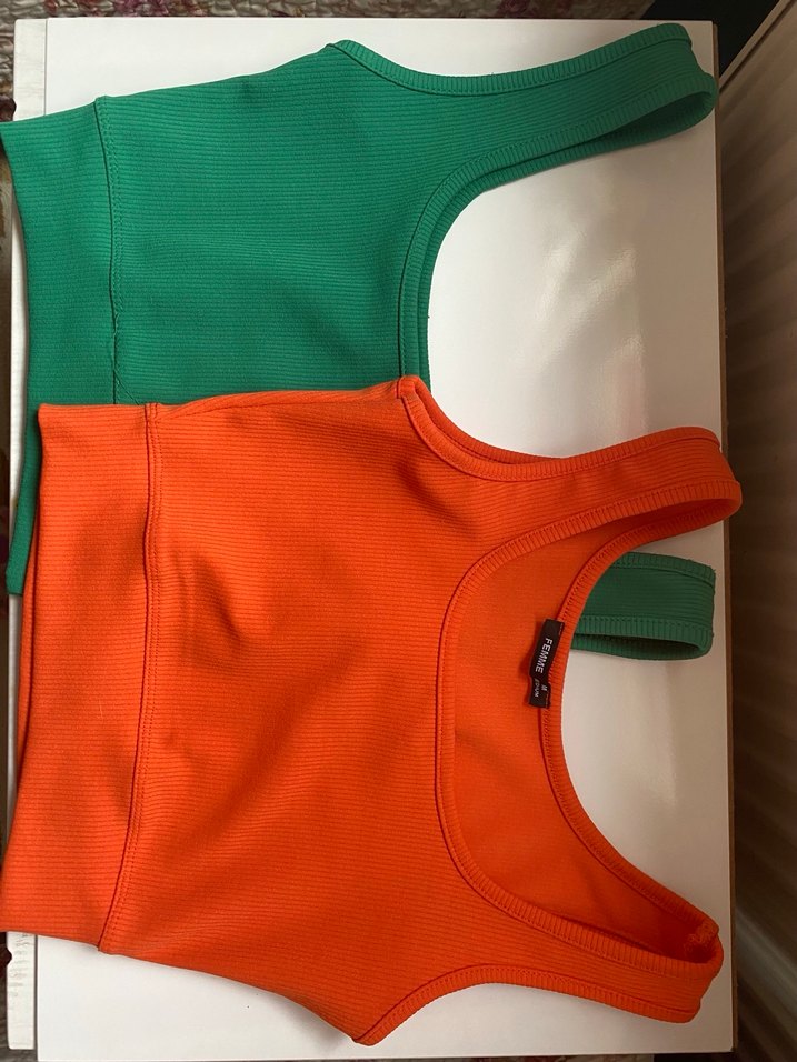 Kadın Yeşil ve Turuncu Atlet - Görsel 3