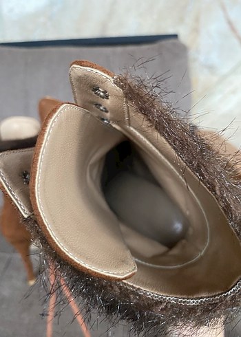 Kahverengi Süet Topuklu Kürklü Kadın Bot - Görsel 6