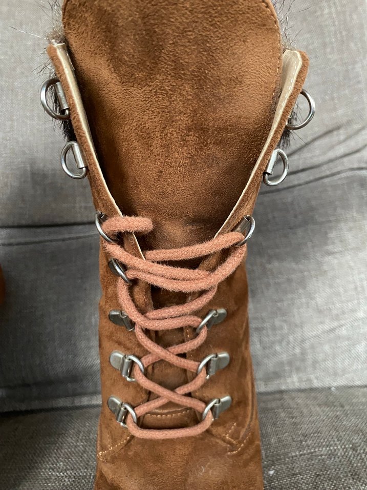 Kahverengi Süet Topuklu Kürklü Kadın Bot - Görsel 5