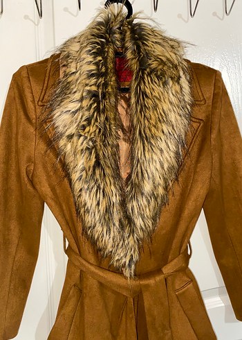 Kahverengi Süet Kürklü Midi Kadın Kaban - Görsel 3