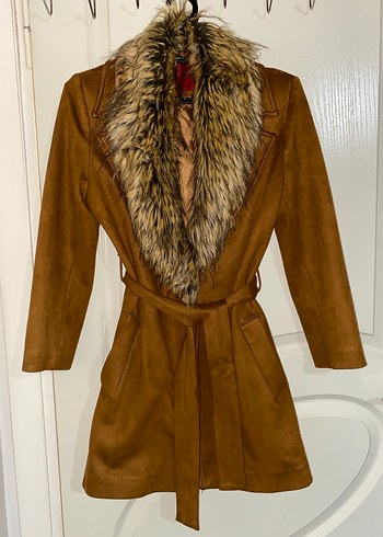 Kahverengi Süet Kürklü Midi Kadın Kaban - Görsel 2