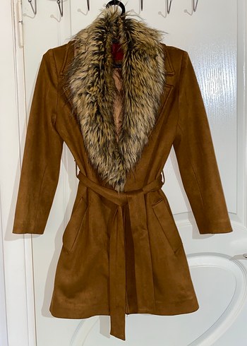 Kahverengi Süet Kürklü Midi Kadın Kaban - Görsel 5