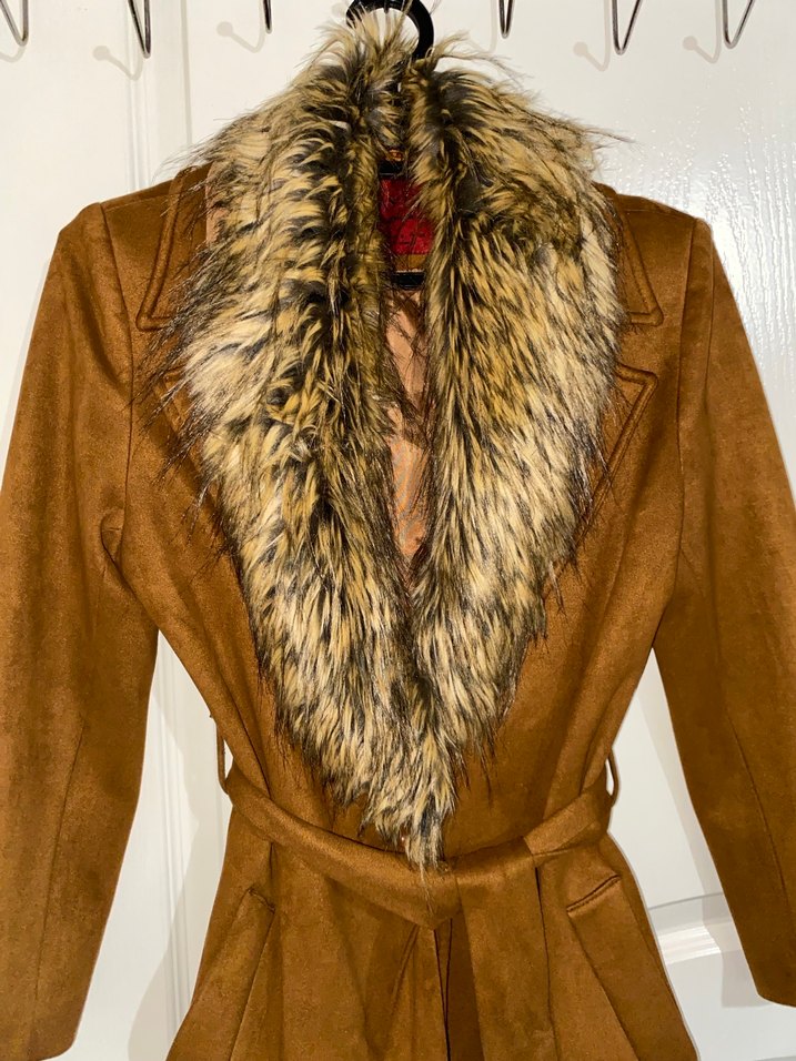 Kahverengi Süet Kürklü Midi Kadın Kaban - Görsel 3