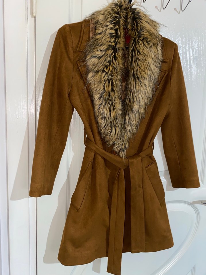 Kahverengi Süet Kürklü Midi Kadın Kaban - Görsel 4