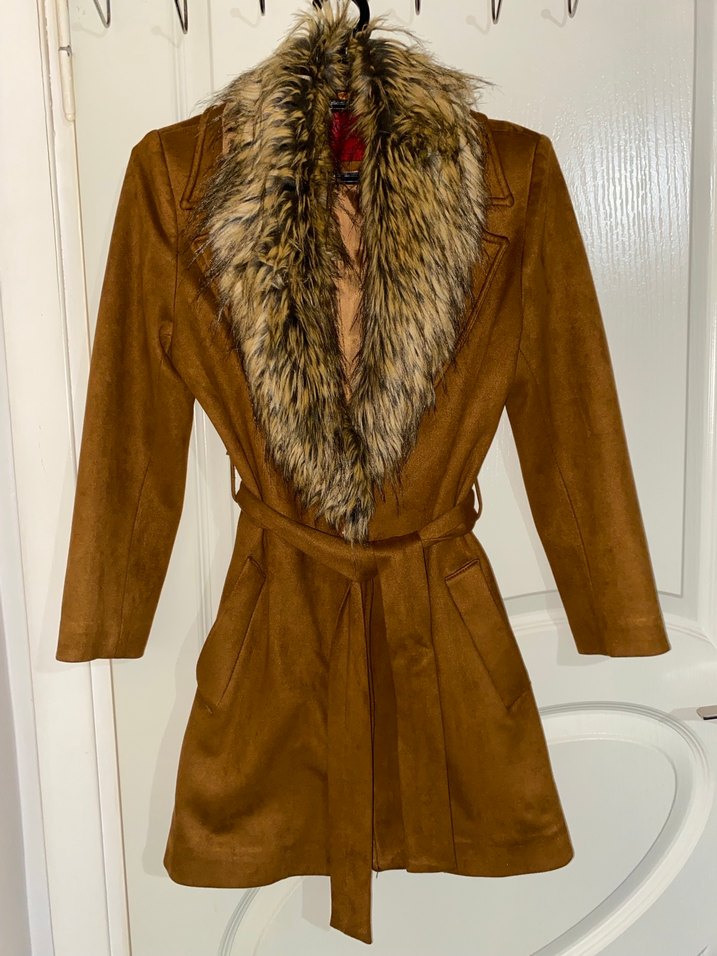 Kahverengi Süet Kürklü Midi Kadın Kaban - Görsel 2