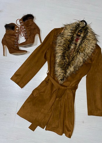 Kahverengi Süet Mini Kaban Kürk Detaylı - Görsel 2