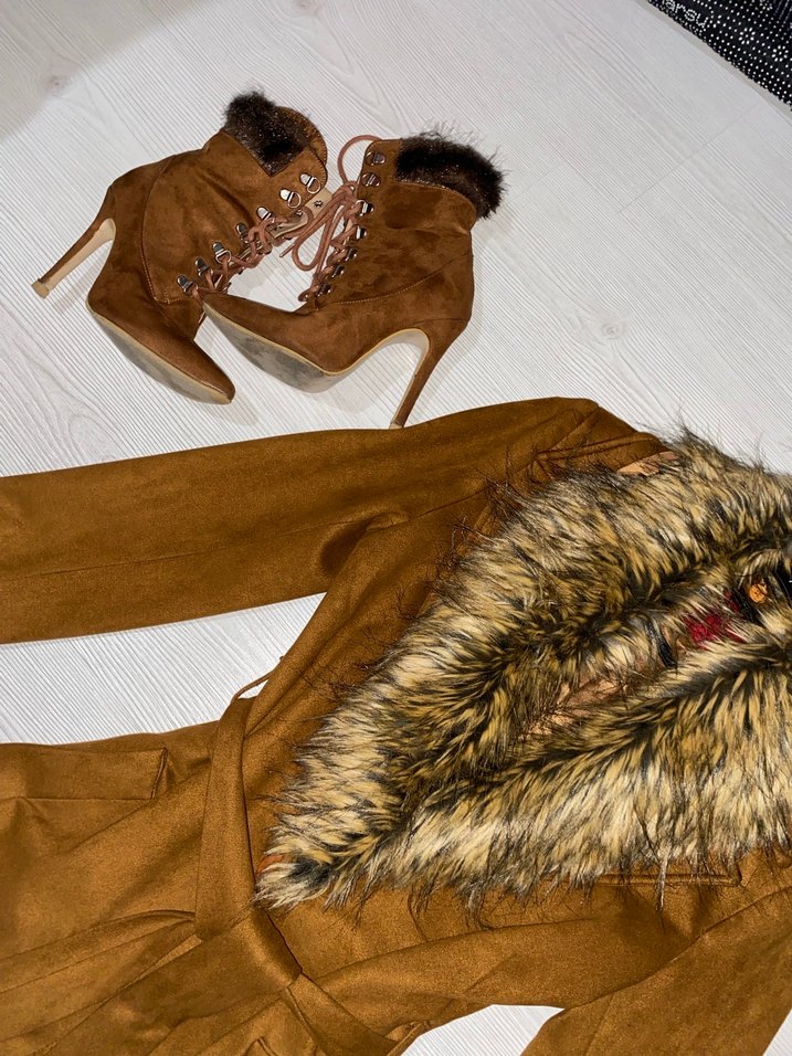 Kahverengi Süet Mini Kaban Kürk Detaylı - Görsel 3