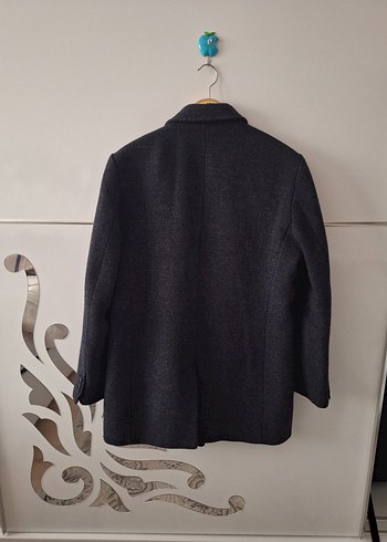 Düğmeli  Lacivert Erkek Klasik Yün Kaban - Görsel 4