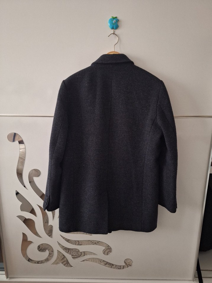 Düğmeli  Lacivert Erkek Klasik Yün Kaban - Görsel 4