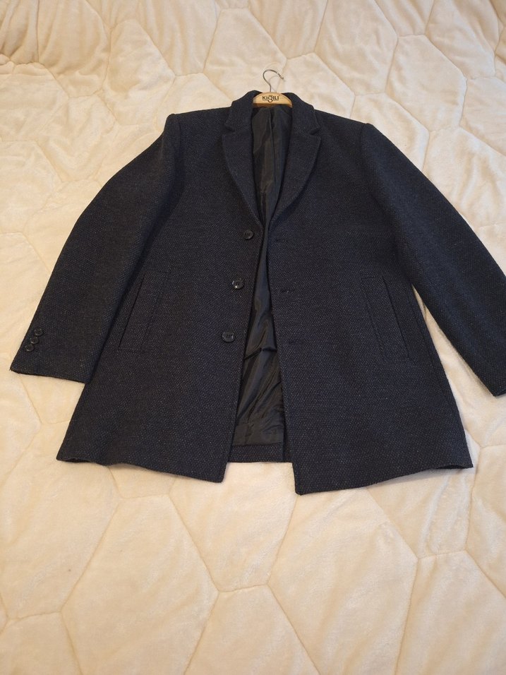 Düğmeli  Lacivert Erkek Klasik Yün Kaban - Görsel 2