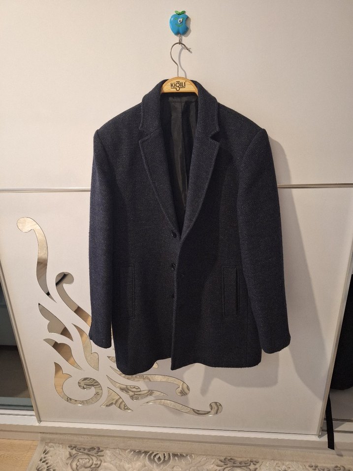 Düğmeli  Lacivert Erkek Klasik Yün Kaban - Görsel 5