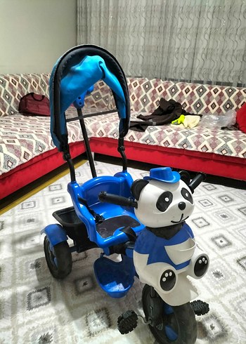 Renkli Mavi Panda Figürlü Çocuk Üç Tekerlekli Bisiklet