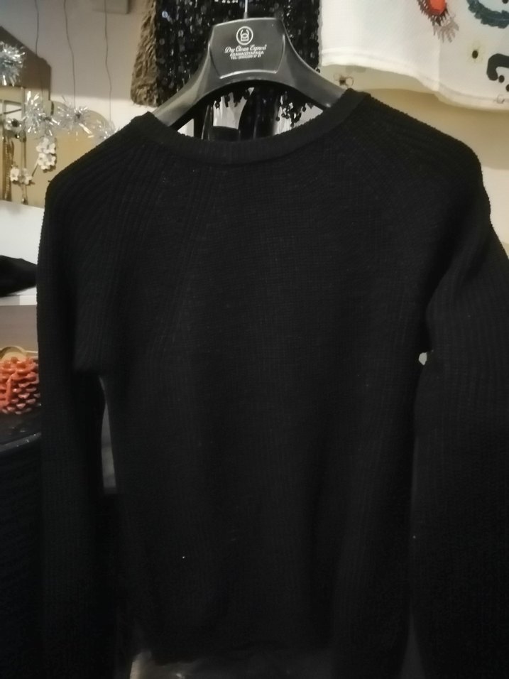 Siyah, Salaş Kesim, Uzun Kollu Triko Kadın Kazak - Görsel 2