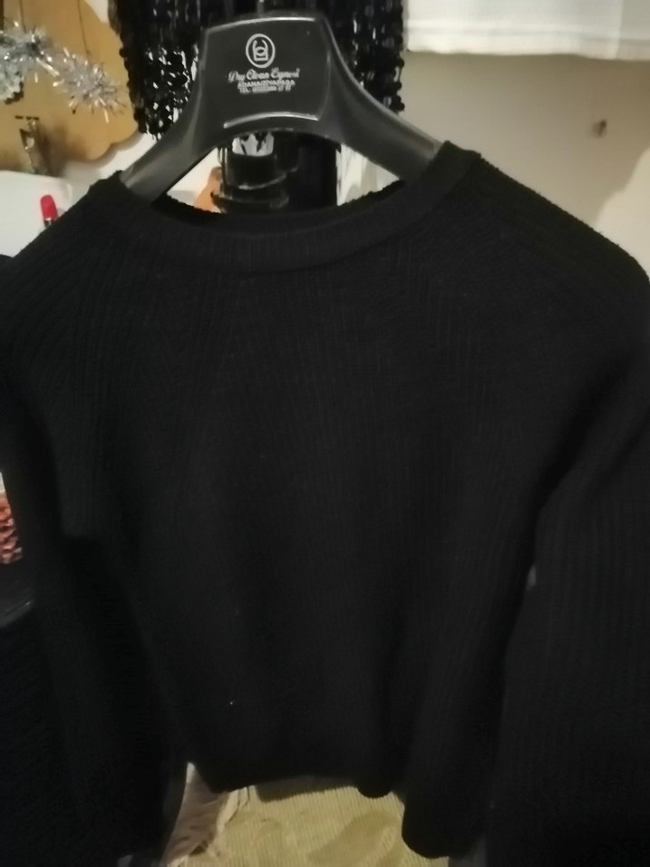 Siyah, Salaş Kesim, Uzun Kollu Triko Kadın Kazak - Görsel 3