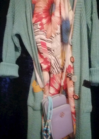 Uzun Pastel Renkli Salaş Triko Hırka - Görsel 2