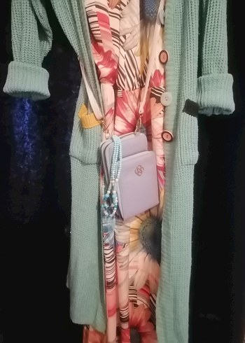 Uzun Pastel Renkli Salaş Triko Hırka - Görsel 6