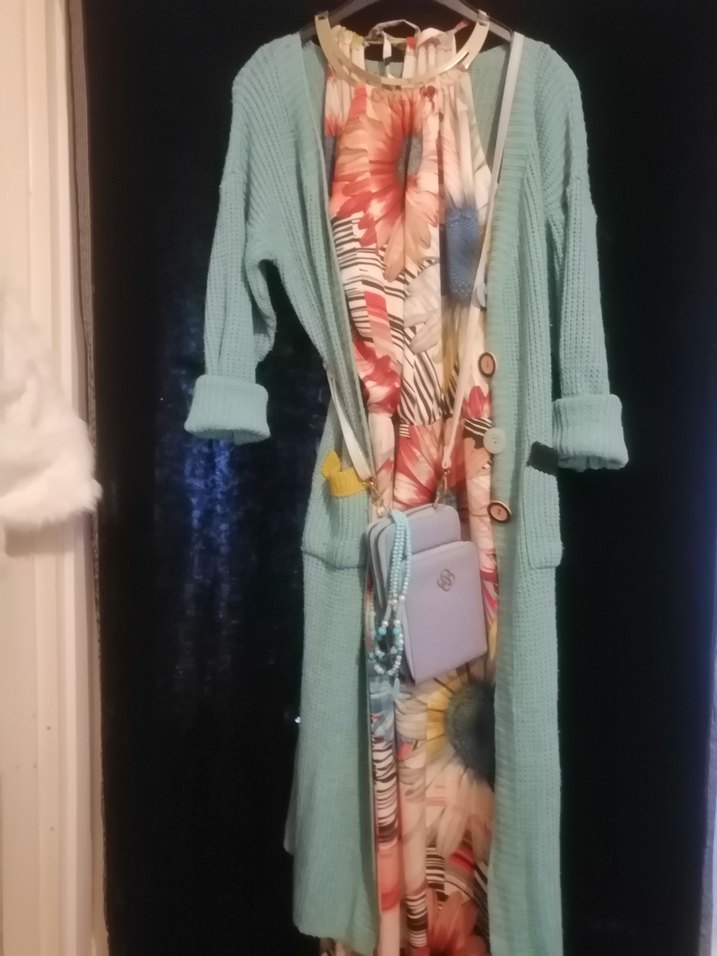 Uzun Pastel Renkli Salaş Triko Hırka - Görsel 3