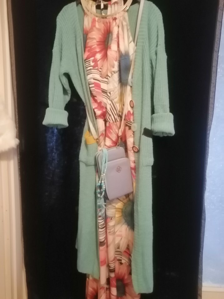 Uzun Pastel Renkli Salaş Triko Hırka - Görsel 4