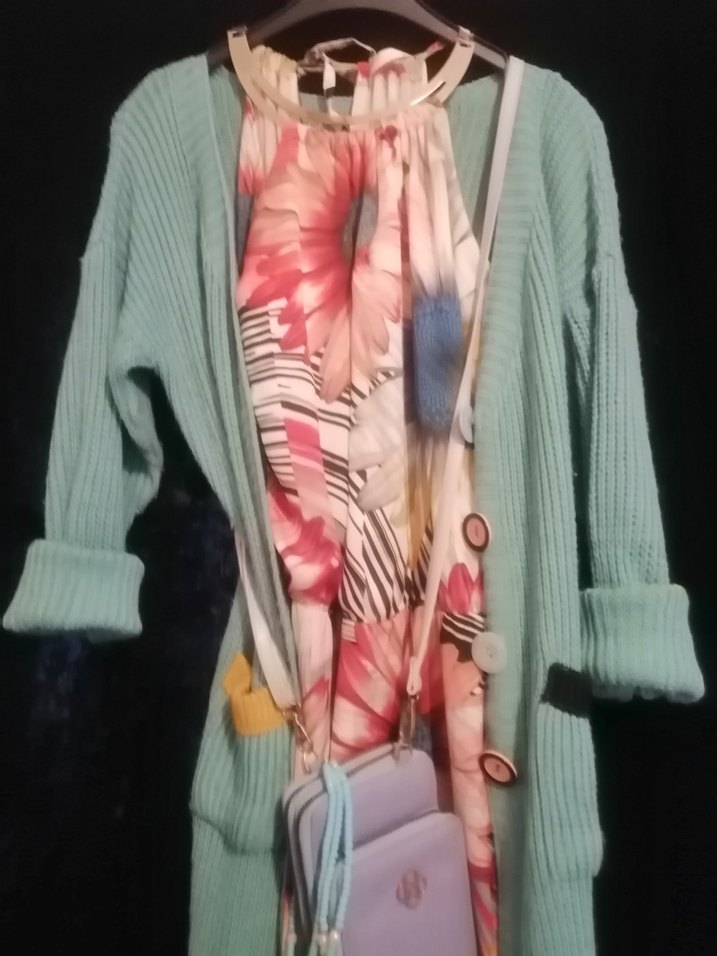 Uzun Pastel Renkli Salaş Triko Hırka - Görsel 5