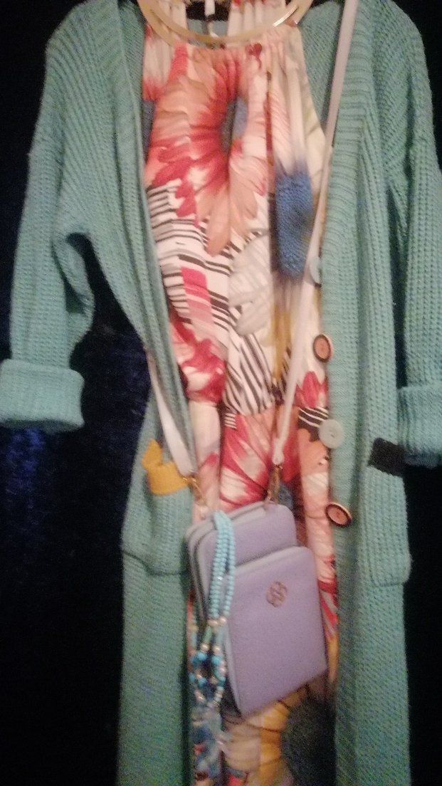 Uzun Pastel Renkli Salaş Triko Hırka - Görsel 2