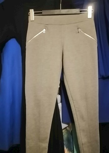 Gri Fermuarlı Kadın Kumaş Pantolon - Görsel 3