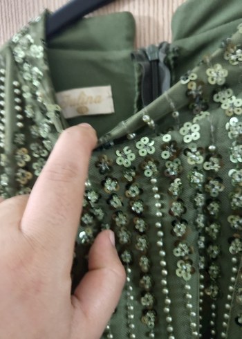 Kadın Haki Uzun Drapeli Abiye Elbise - Görsel 5