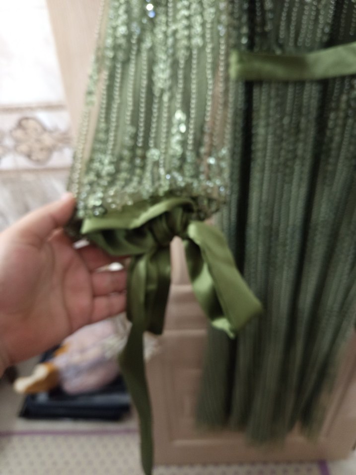 Kadın Haki Uzun Drapeli Abiye Elbise - Görsel 4