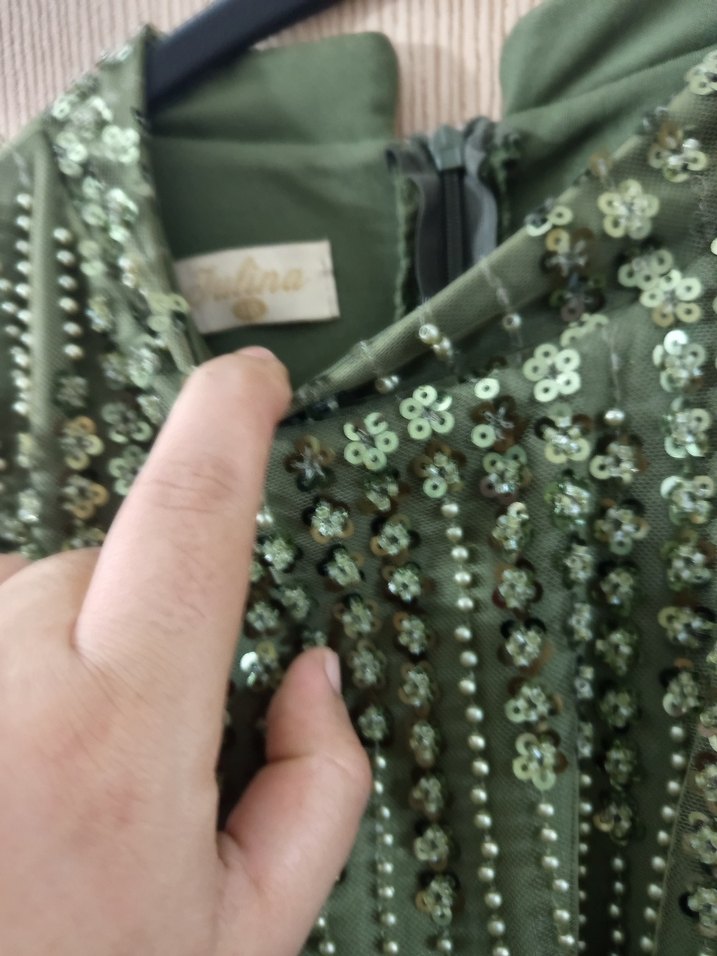 Kadın Haki Uzun Drapeli Abiye Elbise - Görsel 5