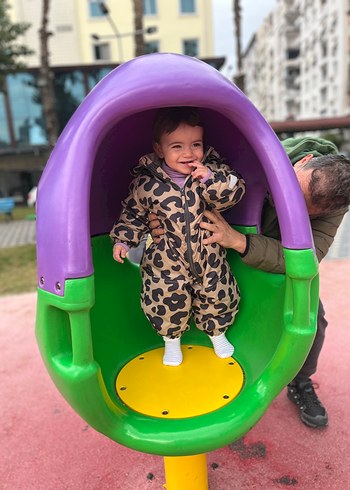 2 Yaş Beden kahverengi Renk H&M Kahverengi Leopar Desenli Kürklü Kapüşonlu Bebek Tulumu