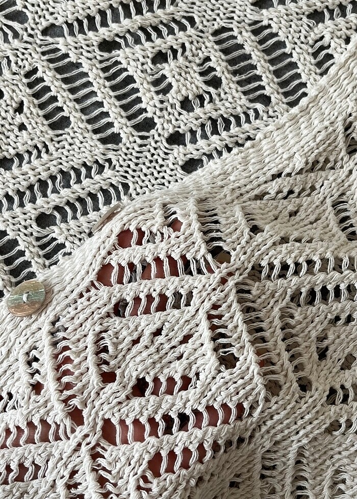 Kadın triko delikli hırka ceket - Görsel 5